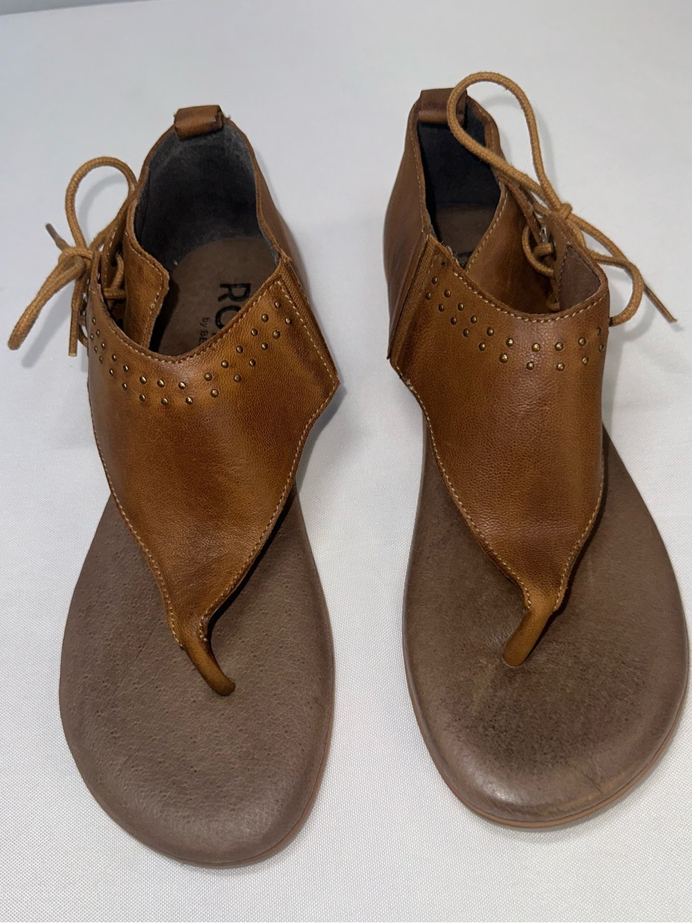 ⁠ROAN Bed Stu Xandria Leather Thong Sandals Womens 7 Tan Brown Studded Boho Flat - Picture 2 of 10